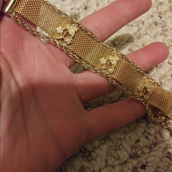 Goldette VINTAGE Pearls Mesh gold BRACELET 7 1/2” - Picture 6 of 7